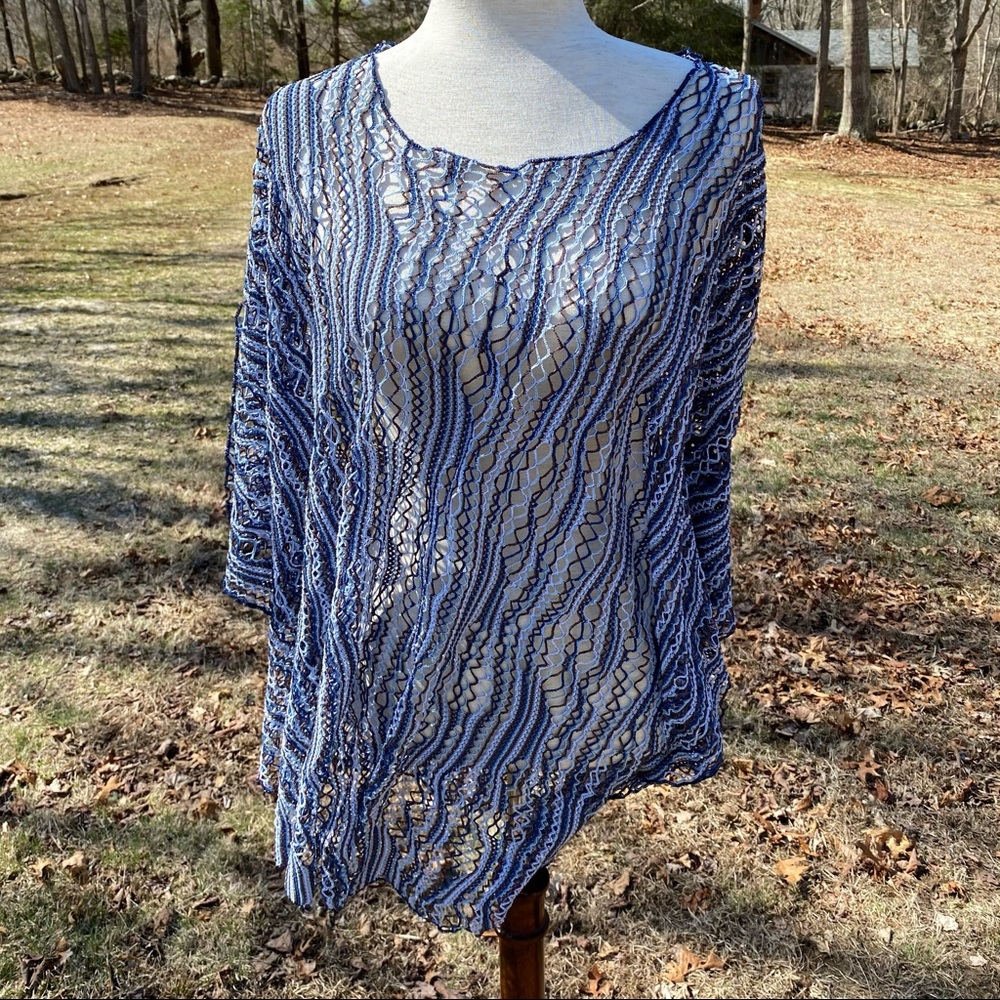 LUCKY BRAND SWIM COVERUP BLUE BROWN NET BOHEMIAN SHEER OS ONE SIZE